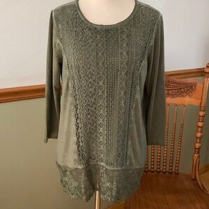 Bua Bua Leaf Green Lace Detail Oil Wash Boho Tunic Top small